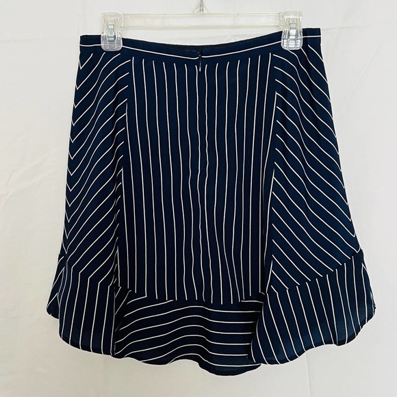 J.Crew Blue White Stripe Silky Poly Lined Ruffle Hem Flare Short Skirt Sz 6 - Picture 6 of 6
